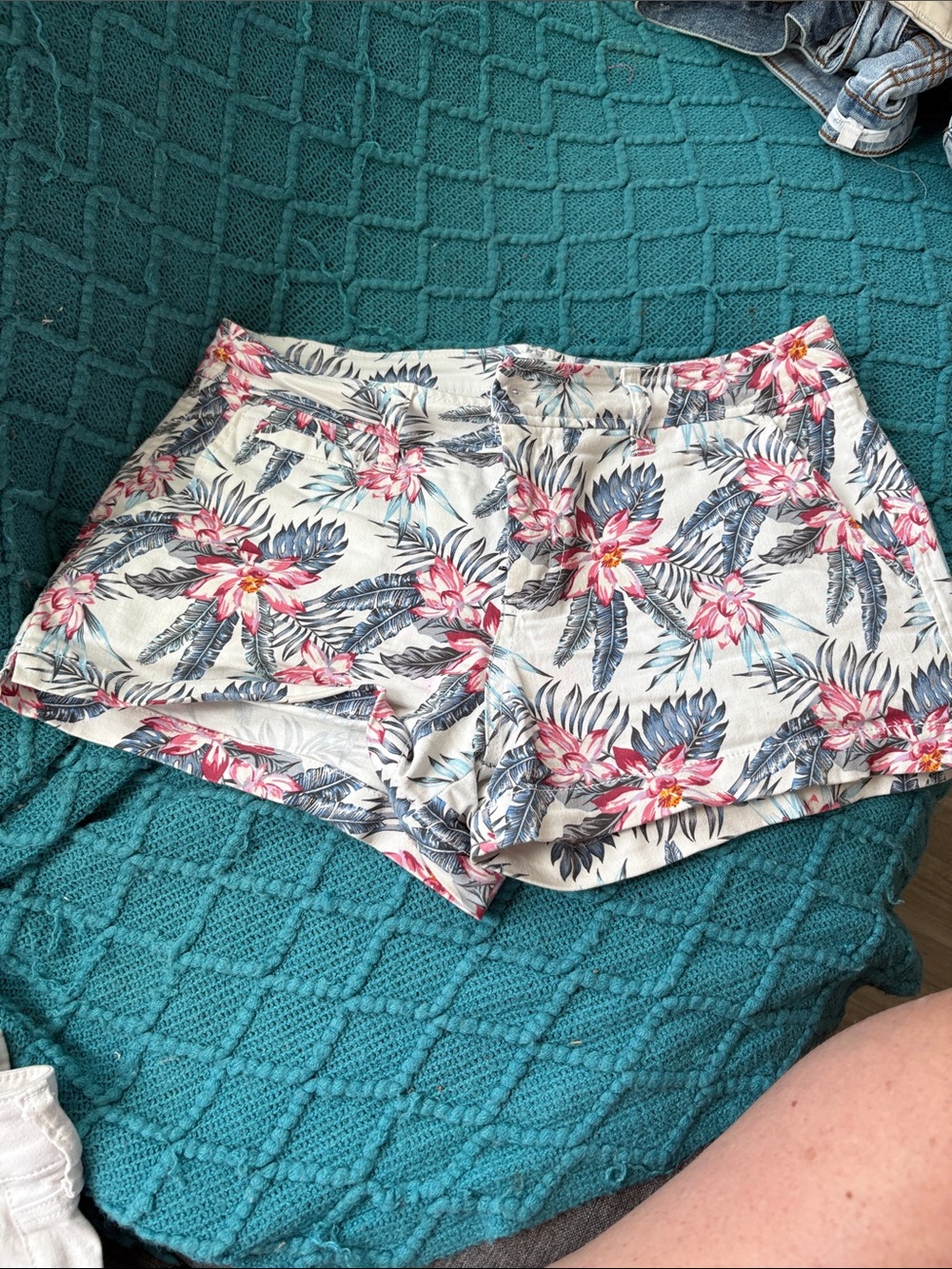Market & Spruce High-Waist Tropical Floral Shorts - Pink & Blue on Cream